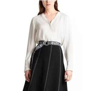 Marc Cain Faux Wrap Lightweight Long Sleeve Top Blouse Cream Ivory Size 6 N2 NWT